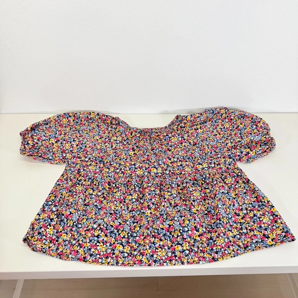 Old‎ Navy Lightweight Floral Print Puff Sleeve Cotton Babydoll Cottagecore Top L